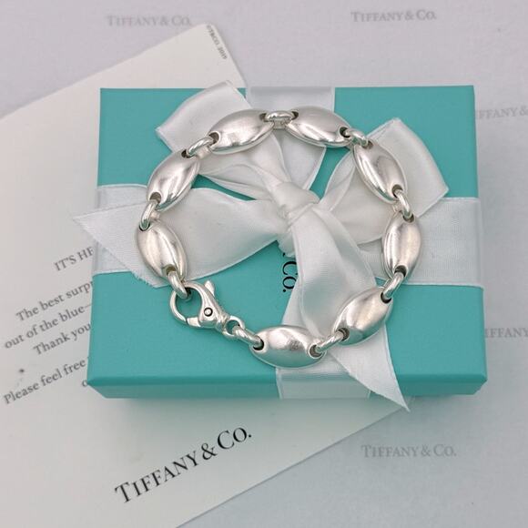 Tiffany & Co. Pebble Link Oval Bracelet Sterling Silver Italy Vintage W/ Pouch - Picture 1 of 13